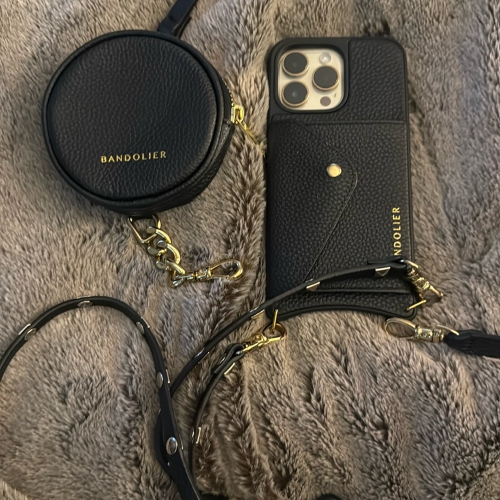 Bandolier Black Leather Phone Case with Strap
